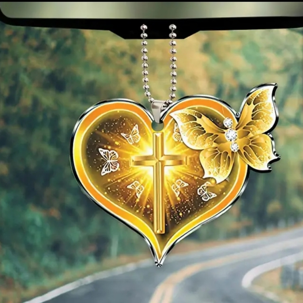 3 sparkling gem butterfly cross in heart pendant